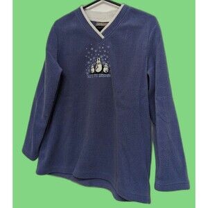 Croft & Barrow Long Sleeve Sweater Blue Christmas Let it Snow Penguin Size PL
